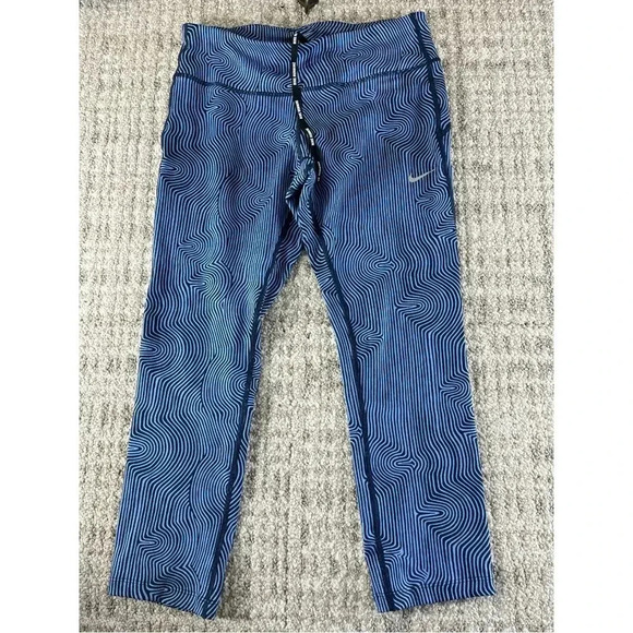Nike Dri Fit Running Capri Leggings Blue Black - Picture 1 of 9